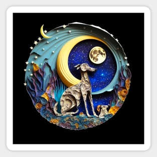 Greyhound Dog in Space Full Moon Planets Stars Cute Abstract Magnet